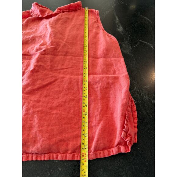 Match Point 100% Linen Made in USA coral sleeveless ruffled top LG - Picture 7 of 8